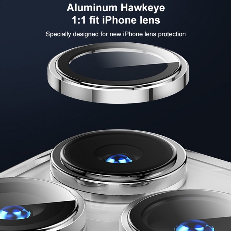 Γυαλί Προστασίας Eagle Eye Camera Lens with Metal Ring  and Positioning Plate Iphone 15 Pro (6.1\'\')/15 Pro Max (6.7") Tempered Glass 9H AntiCrash / AntiShock Titan Grey
