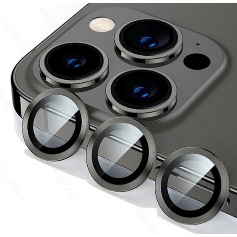 Γυαλί Προστασίας Eagle Eye Camera Lens with Metal Ring  and Positioning Plate Iphone 15 Pro (6.1\'\')/15 Pro Max (6.7") Tempered Glass 9H AntiCrash / AntiShock Titan Grey