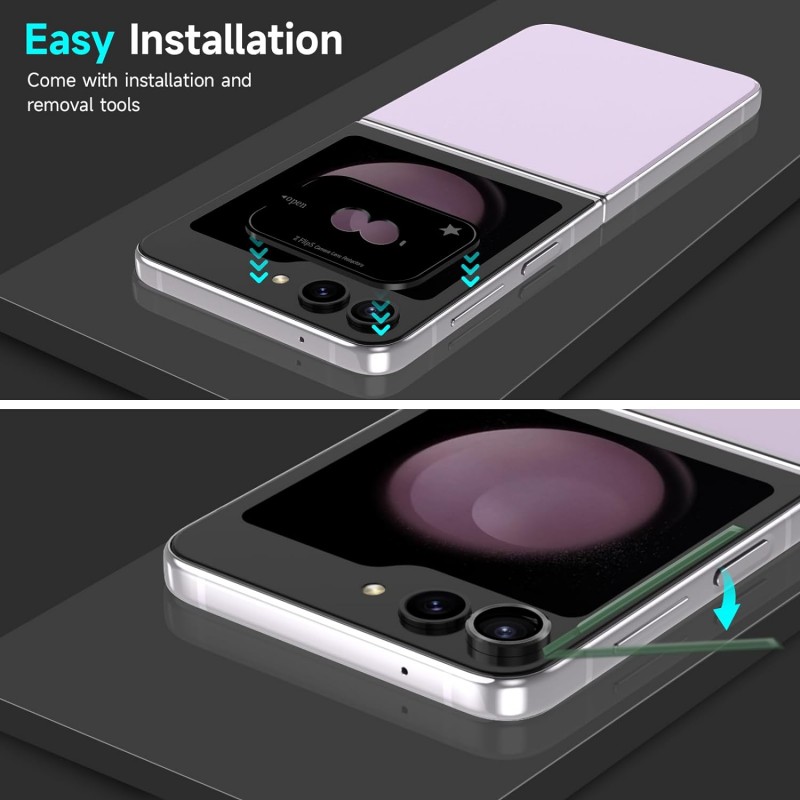 Γυαλί Προστασίας Eagle Eye Camera Lens with Metal Ring and Positioning Plate Samsung Galaxy Z Flip5 5G SMF731 Tempered Glass 9H AntiCrash / AntiShock Black