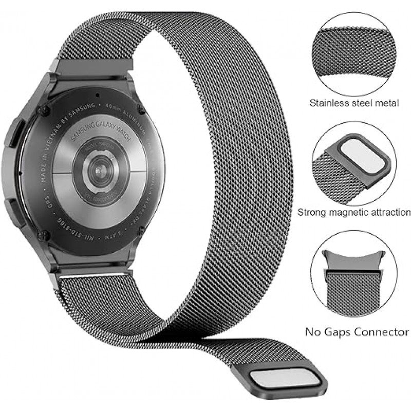 Ανταλλακτικό λουράκι QuickFit Milanese Band Space Grey για Samsung Galaxy Watch 7 / 6 / 6 Classic / 5 / 5 Pro/ 4 / 4 Classic