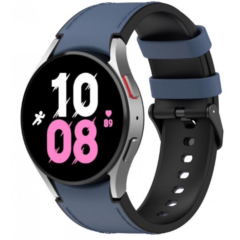 Ανταλλακτικό λουράκι Leather & Silicone για Samsung Galaxy Watch 7 / 6 / 6 Classic / 5 / 5 Pro/ 4 / 4 Classic Blue