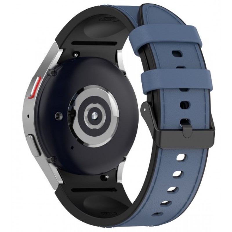 Ανταλλακτικό λουράκι Leather & Silicone για Samsung Galaxy Watch 7 / 6 / 6 Classic / 5 / 5 Pro/ 4 / 4 Classic Blue