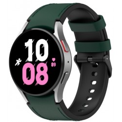 Ανταλλακτικό λουράκι Leather & Silicone για Samsung Galaxy Watch 7 / 6 / 6 Classic / 5 / 5 Pro/ 4 / 4 Classic Green