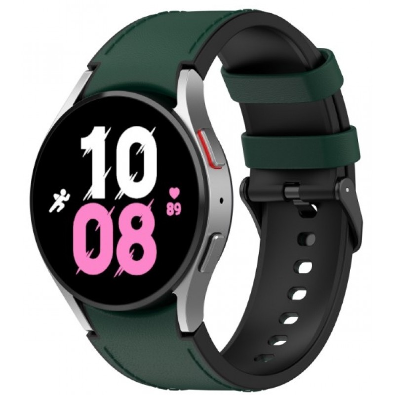 Ανταλλακτικό λουράκι Leather & Silicone για Samsung Galaxy Watch 7 / 6 / 6 Classic / 5 / 5 Pro/ 4 / 4 Classic Green