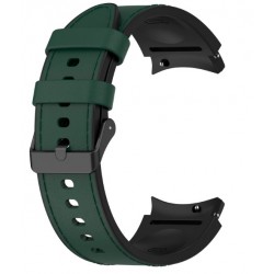 Ανταλλακτικό λουράκι Leather & Silicone για Samsung Galaxy Watch 7 / 6 / 6 Classic / 5 / 5 Pro/ 4 / 4 Classic Green