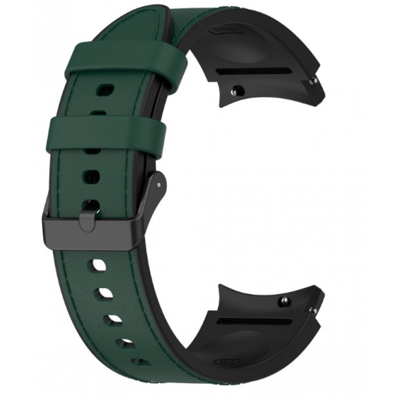 Ανταλλακτικό λουράκι Leather & Silicone για Samsung Galaxy Watch 7 / 6 / 6 Classic / 5 / 5 Pro/ 4 / 4 Classic Green