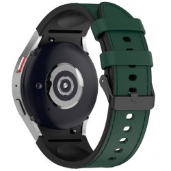 Ανταλλακτικό λουράκι Leather & Silicone για Samsung Galaxy Watch 7 / 6 / 6 Classic / 5 / 5 Pro/ 4 / 4 Classic Green