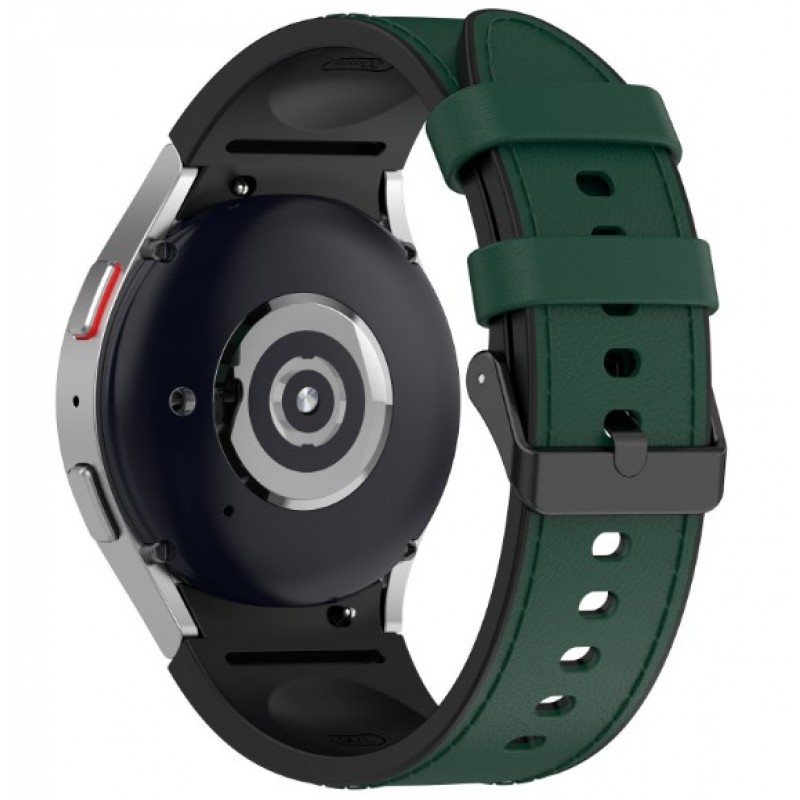 Ανταλλακτικό λουράκι Leather & Silicone για Samsung Galaxy Watch 7 / 6 / 6 Classic / 5 / 5 Pro/ 4 / 4 Classic Green