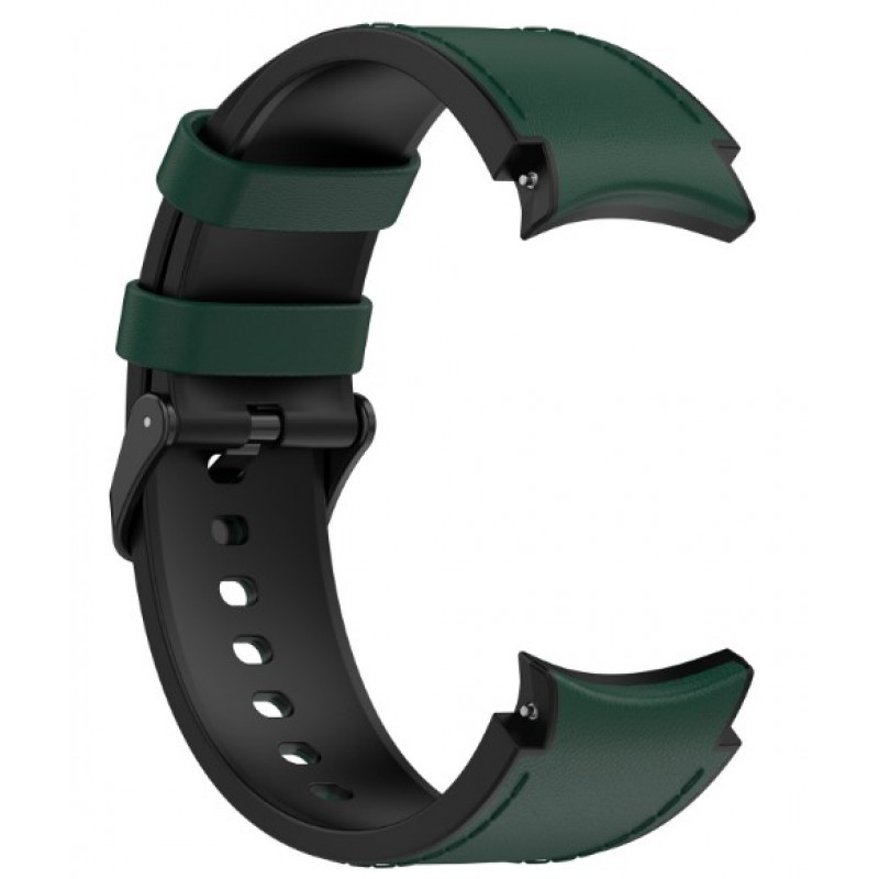 Ανταλλακτικό λουράκι Leather & Silicone για Samsung Galaxy Watch 7 / 6 / 6 Classic / 5 / 5 Pro/ 4 / 4 Classic Green