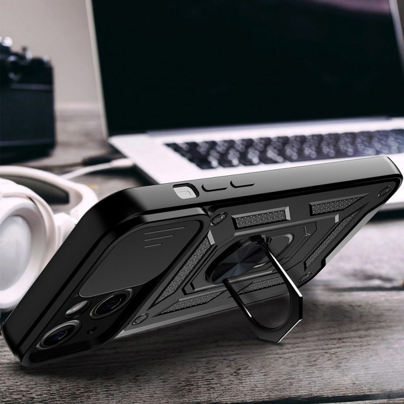 Θήκη Slide Camera Armor Magnetic Stand Motorola Moto G34 5G Shockproof Black