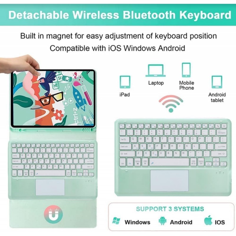 Θήκη Πληκτρολογίου/ Υποδοχή Γραφίδας & Keyboard with TouchPad Samsung Galaxy Tab S7/S8/S9/S9 FE 11" SM-X510 Mint