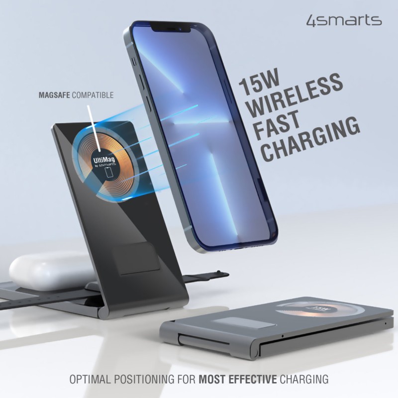 Ασύρματος Φορτιστής 4smarts Ultimag Lucid Trifold 15W Wireless Charger Grey (iOS) (Android)