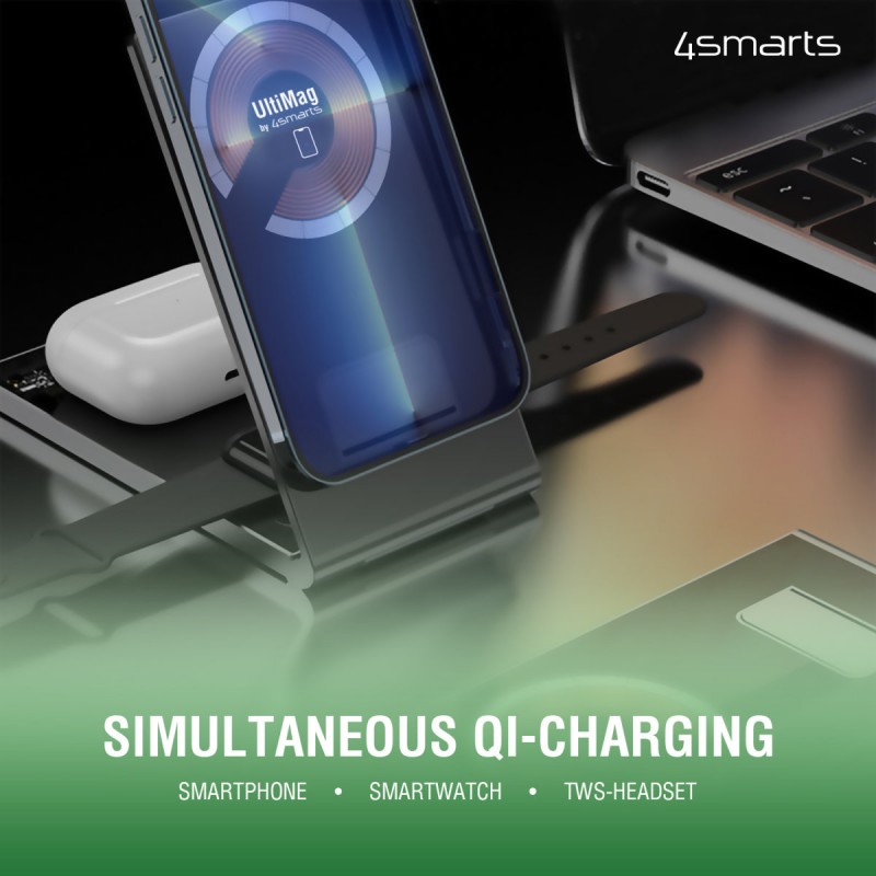 Ασύρματος Φορτιστής 4smarts Ultimag Lucid Trifold 15W Wireless Charger Grey (iOS) (Android)