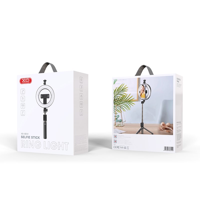 XO Selfie Stick with Detachable Tripod Bluetooth Remote & LED lamp SS12 Black 95cm