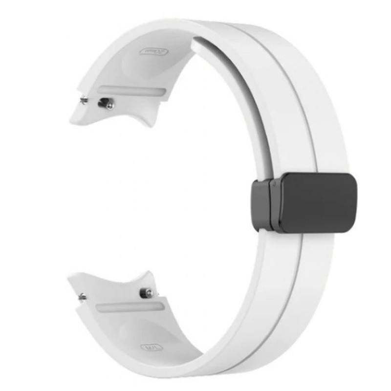 Ανταλλακτικό λουράκι Magnetic D-Buckle QuickFit Silicone Sport Band για Samsung Galaxy Watch 7 / 6 / 6 Classic / 5 / 5 Pro/ 4 / 4 Classic White