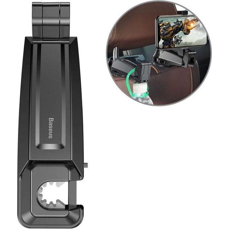 Βάση Αυτοκινήτου Baseus Car Headrest Κινητού και Tablet με Ρυθμιζόμενα Άγκιστρα Black (SUHZ-A01)