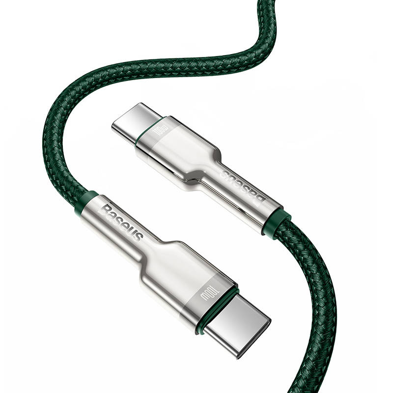 Καλώδιο Φόρτισης Baseus Cafule Metal Braided Type-C to Type-C 100W 2m (CATJK-D06) Green 