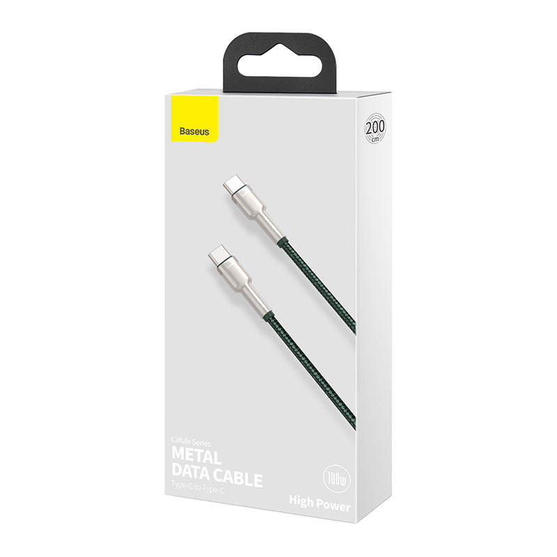 Καλώδιο Φόρτισης Baseus Cafule Metal Braided Type-C to Type-C 100W 2m (CATJK-D06) Green 