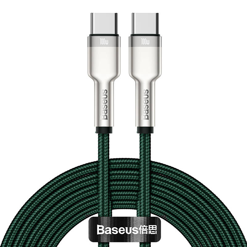 Καλώδιο Φόρτισης Baseus Cafule Metal Braided Type-C to Type-C 100W 2m (CATJK-D06) Green 