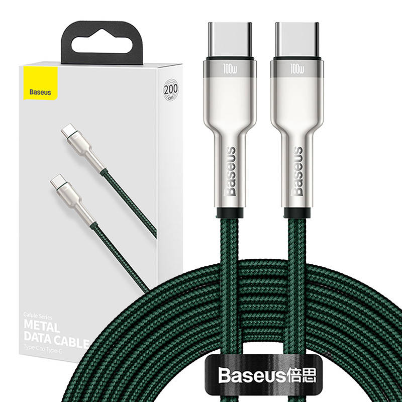 Καλώδιο Φόρτισης Baseus Cafule Metal Braided Type-C to Type-C 100W 2m (CATJK-D06) Green 