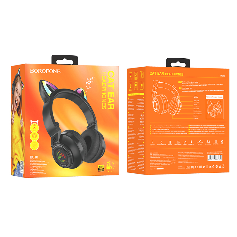 Ακουστικά Bluetooth Borofone B018 Cat Ear Headphones Black