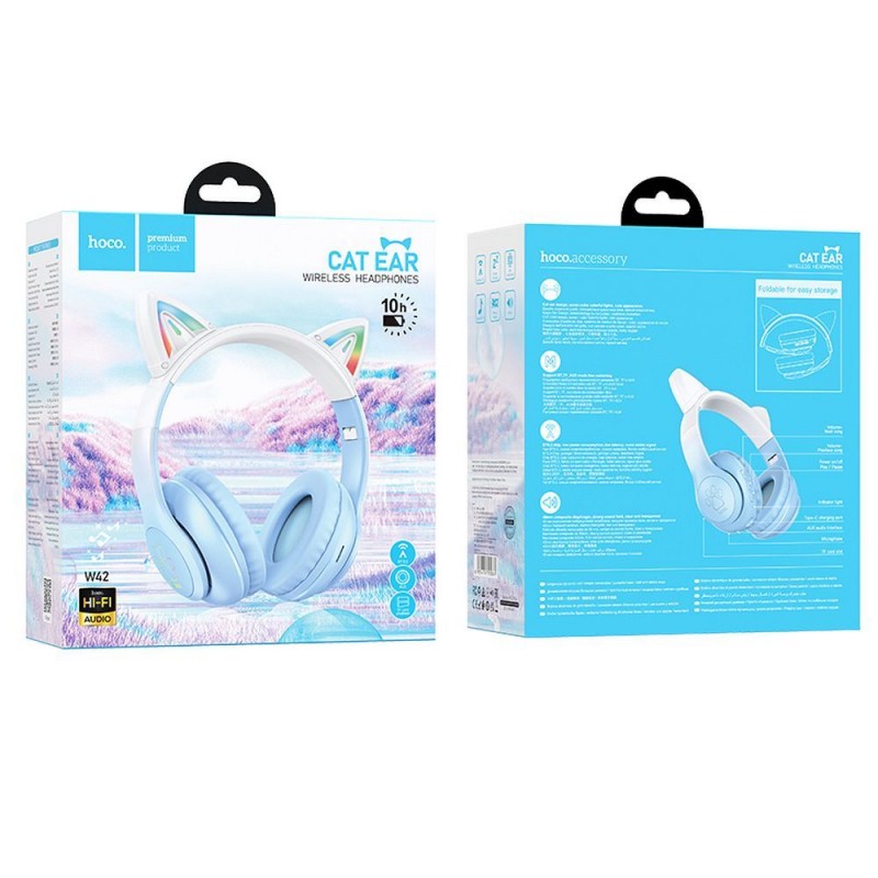 Ακουστικά Hoco Bluetooth  Cat Ear W42 Headphones Crystal Blue