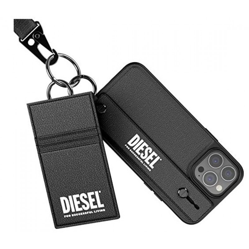 Θήκη Diesel Leather Tech Chain Strap Card Pocket Apple iPhone 13 Pro Max (6.7") Black