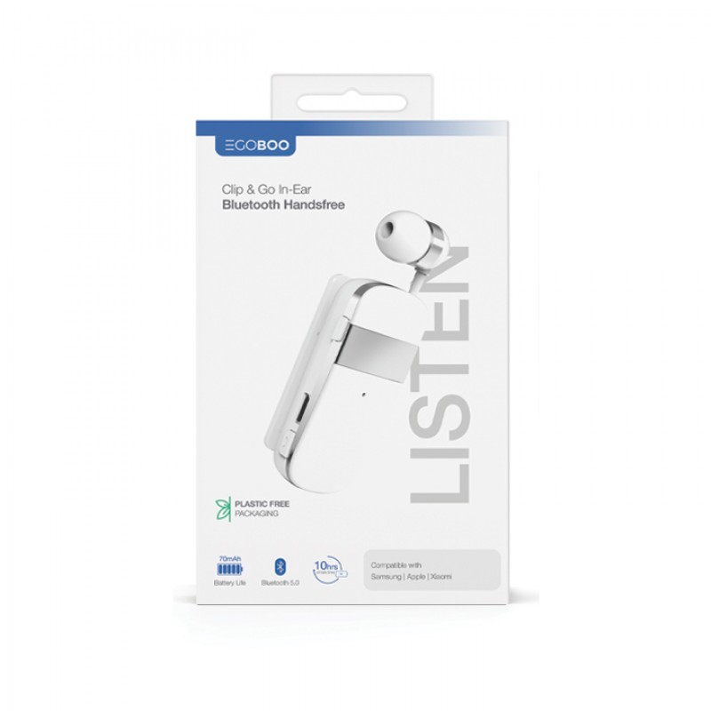 Ακουστικό Bluetooth Egoboo Clip+Go In-ear Bluetooth Handsfree White