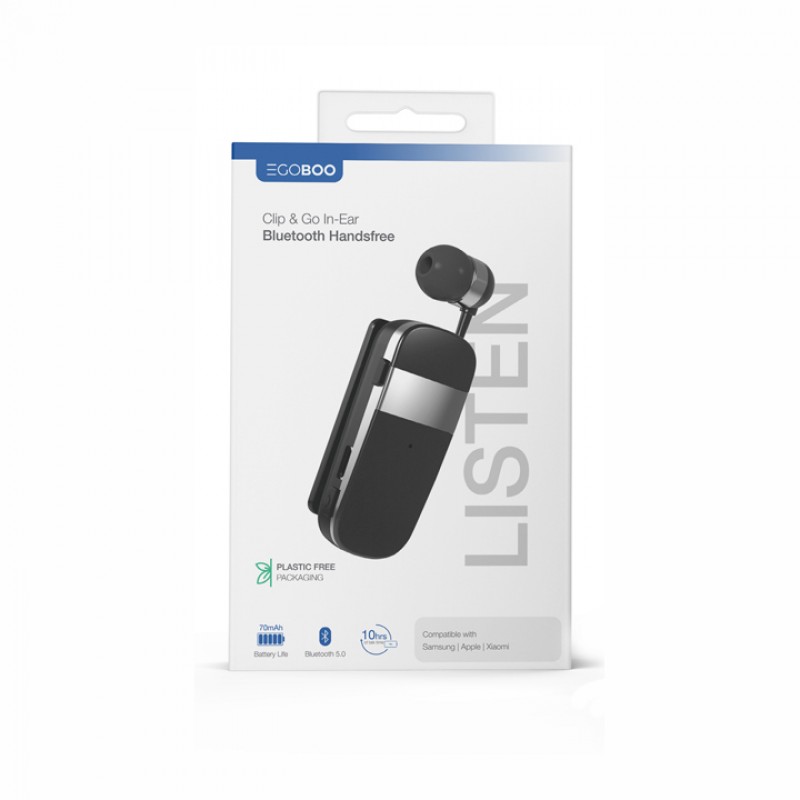 Ακουστικό Bluetooth Egoboo Clip+Go In-ear Bluetooth Handsfree Black
