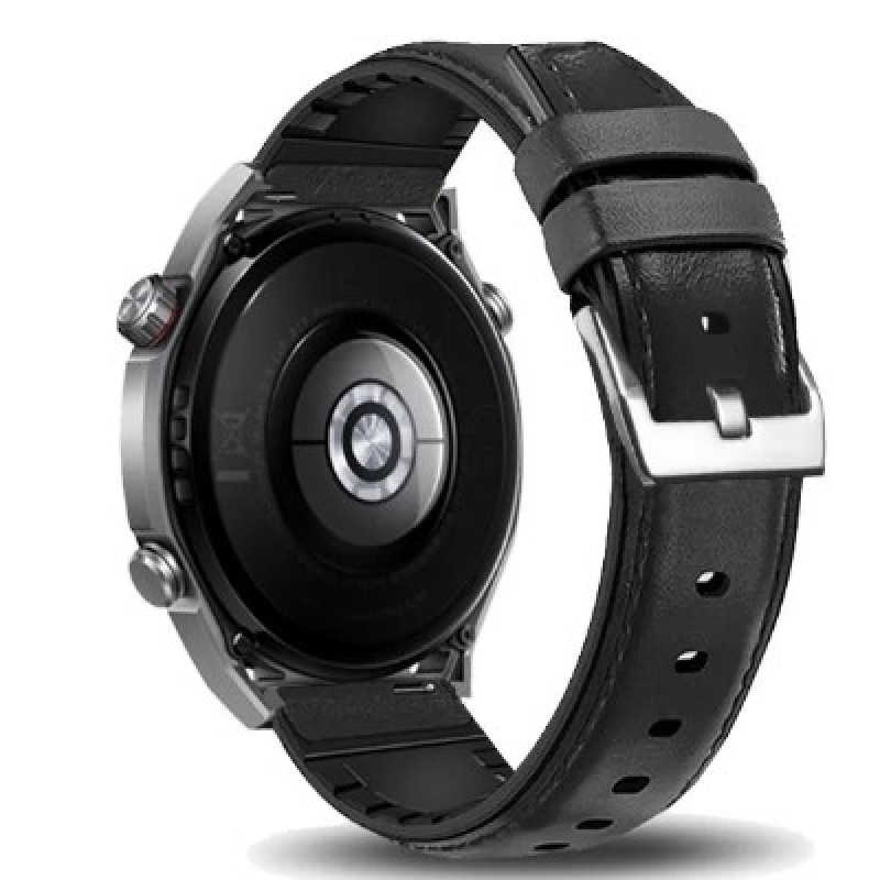 Ανταλλακτικό λουράκι Genuine Leather & Silicone Black για  Samsung Galaxy Watch3(45mm)/Watch(46mm)/Xiaomi Haylou LS05/Amazfit GTR(47mm)/2e(46mm)/Stratos 2/3/Mi Watch(46mm)/Huawei GT/Active/GT 2/Pro/Honor GS Pro/Magic/2(46mm) (22mm)
