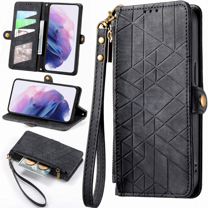 Θήκη Book Leather Geometric Pattern iPhone 15 Plus (6.7") Black