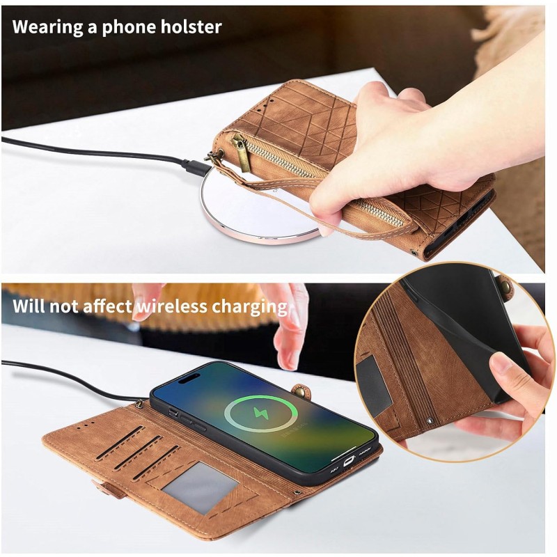 Θήκη Book Leather Geometric Pattern iPhone 15 (6.1") Brown