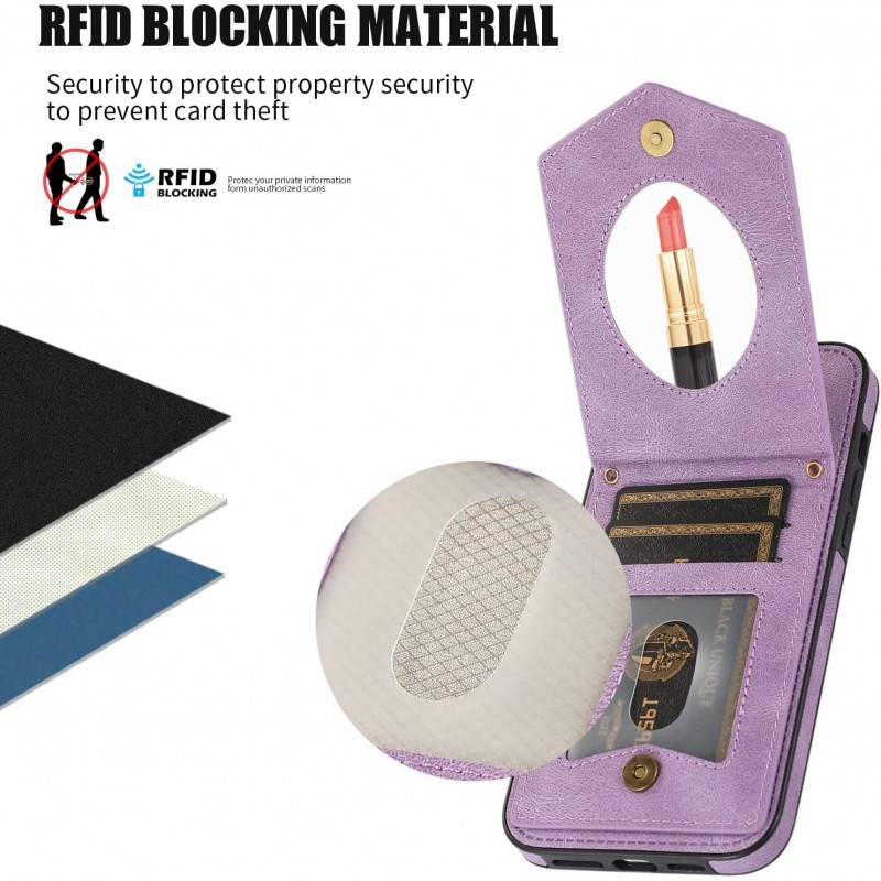 Θήκη Leather with Card Holder & Mirror Samsung Galaxy S24 Ultra S928 Purple Θήκη Leather with Card Holder & Mirror Samsung Galaxy S24 Ultra S928 Purple