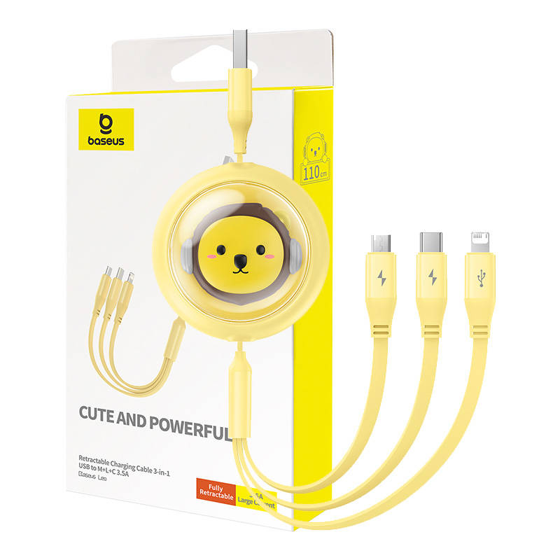Καλώδιο Baseus Retractable USB to Type-C  / Micro USB / Lightning Cable 3.5A 1.1m Yellow