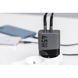 Φορτιστής Ταξιδίου Forcell F-Energy GaN Travel Charger with USB C and USB A 45W Quick Charge Grey Φορτιστής Ταξιδίου Forcell F-Energy GaN Travel Charger with USB C and USB A 45W Quick Charge Grey