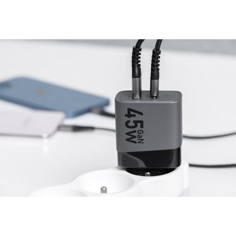 Φορτιστής Ταξιδίου Forcell F-Energy GaN Travel Charger with USB C and USB A 45W Quick Charge Grey Φορτιστής Ταξιδίου Forcell F-Energy GaN Travel Charger with USB C and USB A 45W Quick Charge Grey