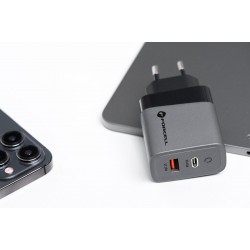 Φορτιστής Ταξιδίου Forcell F-Energy GaN Travel Charger with USB C and USB A 45W Quick Charge Grey Φορτιστής Ταξιδίου Forcell F-Energy GaN Travel Charger with USB C and USB A 45W Quick Charge Grey