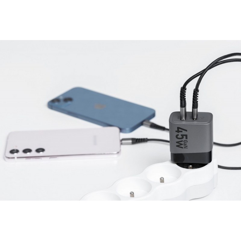 Φορτιστής Ταξιδίου Forcell F-Energy GaN Travel Charger with USB C and USB A 45W Quick Charge Grey Φορτιστής Ταξιδίου Forcell F-Energy GaN Travel Charger with USB C and USB A 45W Quick Charge Grey