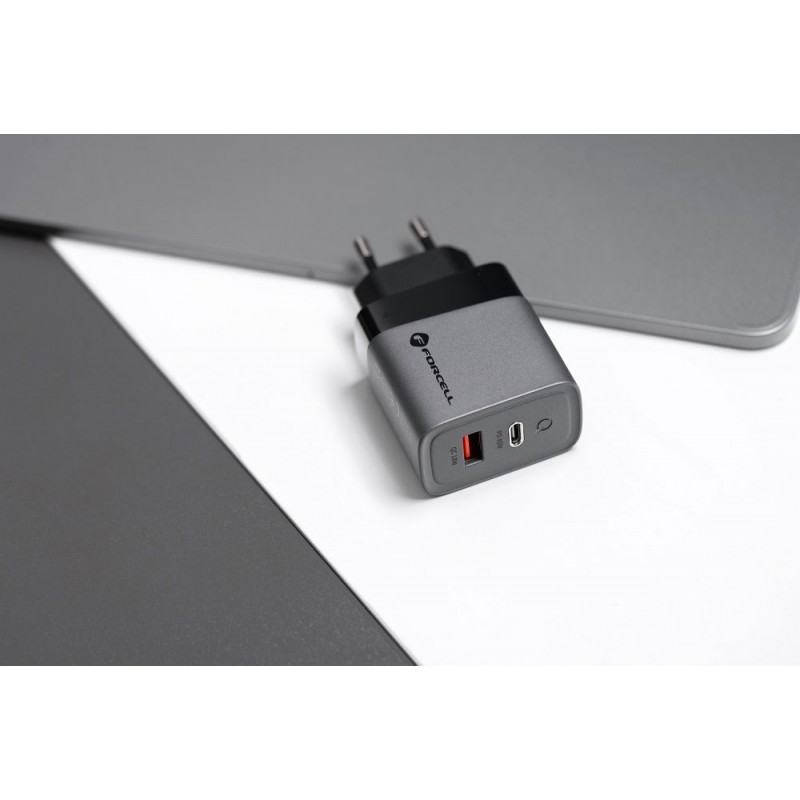 Φορτιστής Ταξιδίου Forcell F-Energy GaN Travel Charger with USB C and USB A 45W Quick Charge Grey Φορτιστής Ταξιδίου Forcell F-Energy GaN Travel Charger with USB C and USB A 45W Quick Charge Grey