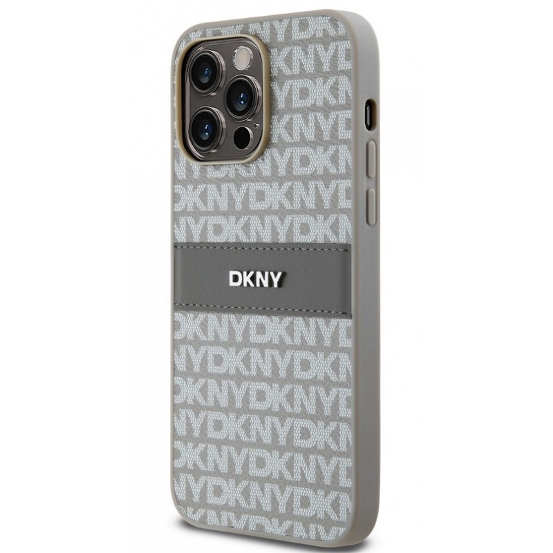 Θήκη DKNY PU Leather Repeat Pattern Tonal Stripe Case Apple iPhone 13 Pro Max (6.7") Beige
