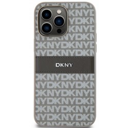 Θήκη DKNY PU Leather Repeat Pattern Tonal Stripe Case Apple iPhone 13 Pro Max (6.7") Beige