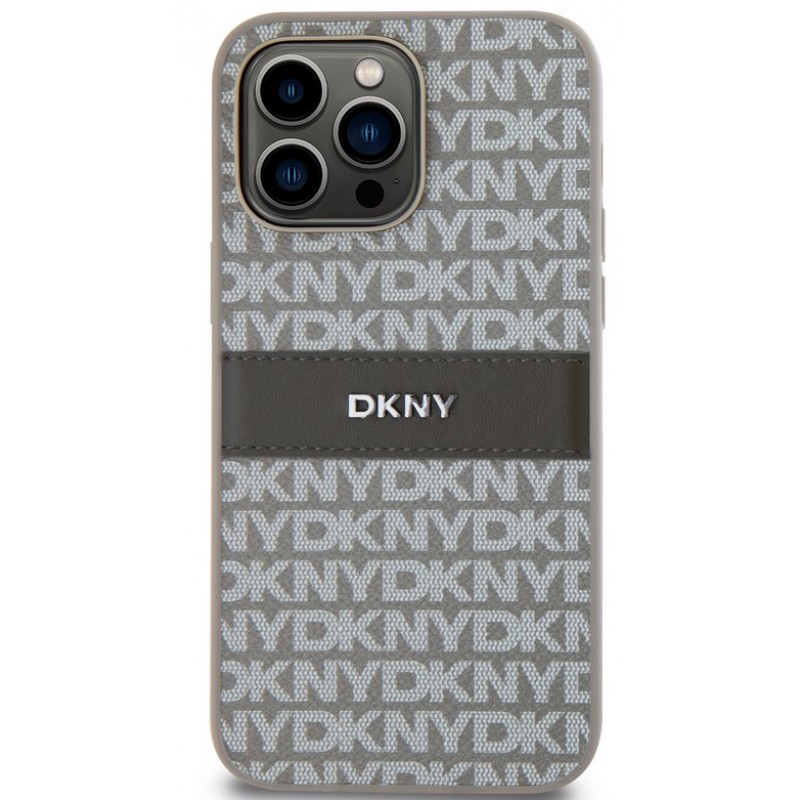 Θήκη DKNY PU Leather Repeat Pattern Tonal Stripe Case Apple iPhone 13 Pro Max (6.7") Beige
