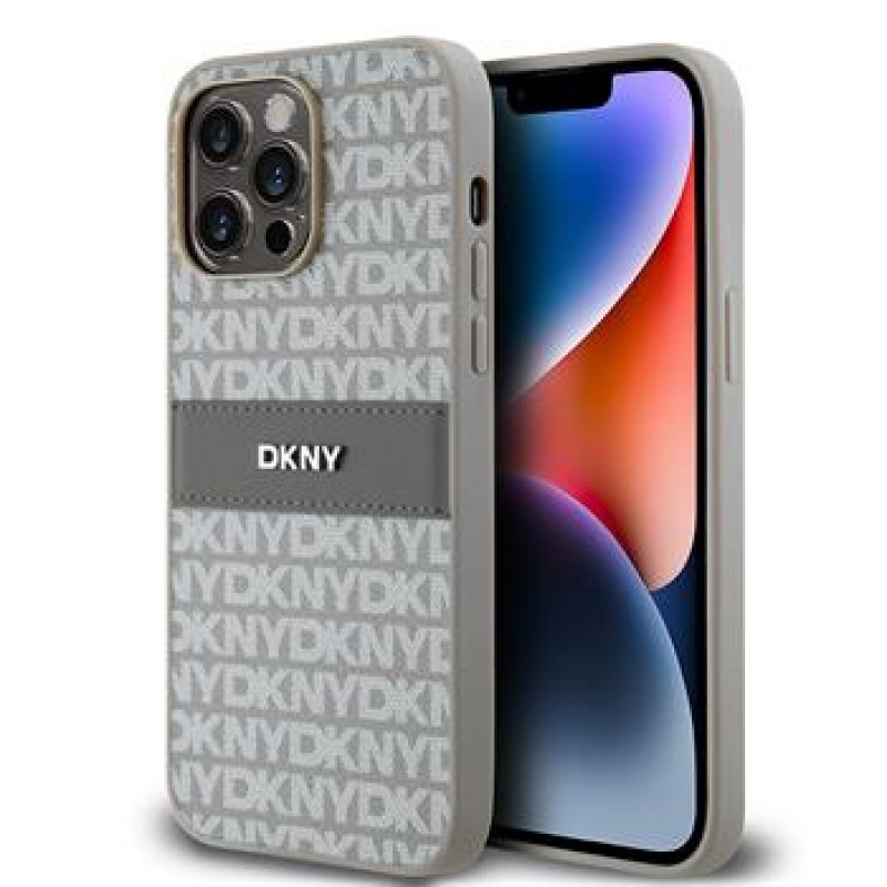 Θήκη DKNY PU Leather Repeat Pattern Tonal Stripe Case Apple iPhone 13 Pro Max (6.7") Beige
