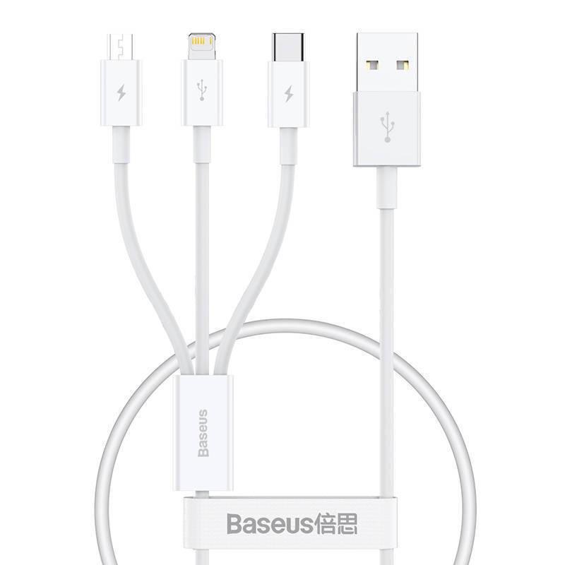 Καλώδιο Baseus Regular USB to Lightning / Type-C / micro USB Cable 3.5A 0.5m White