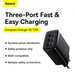 Φορτιστής Ταξιδιού Baseus Compact Wall Charger 3xUSB 17W Black (CCXJ020101)