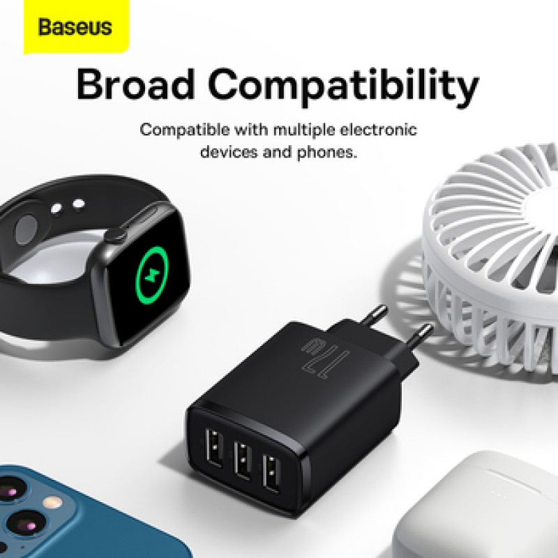 Φορτιστής Ταξιδιού Baseus Compact Wall Charger 3xUSB 17W Black (CCXJ020101)