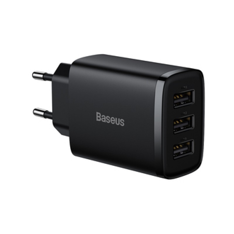 Φορτιστής Ταξιδιού Baseus Compact Wall Charger 3xUSB 17W Black (CCXJ020101)