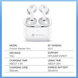 Ακουστικά Bluetooth Forcell F-Audio Wireless Earphones TWS Master ProWhite