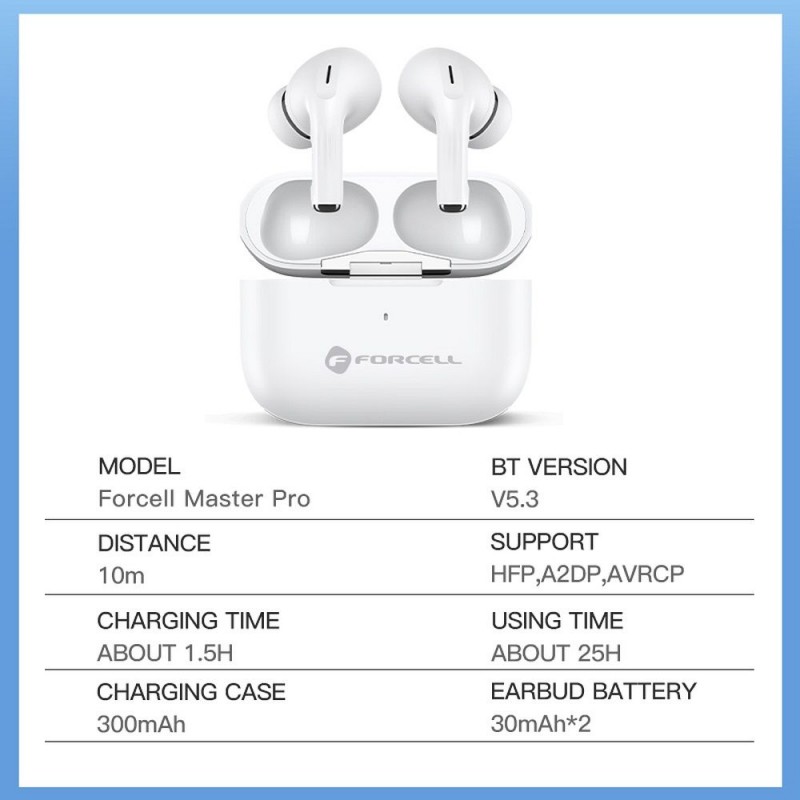 Ακουστικά Bluetooth Forcell F-Audio Wireless Earphones TWS Master ProWhite