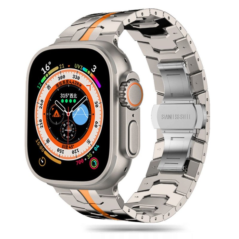 Ανταλλακτικό λουράκι QuickFit Stainless Steel Line Apple Watch 1/2/3/4/5/6/SE/7/8 (42/44/45/49mm)  Titanium/Orange